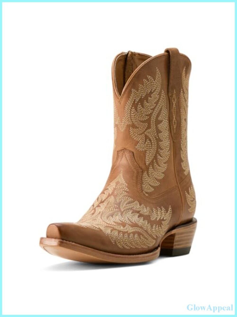 Leather Western Bootie Block Heel Round Toe Calf High
